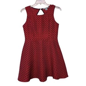 Flying Tomato | Red Navy Jacquard Cut Out Sleeveless Skater Dress, Large